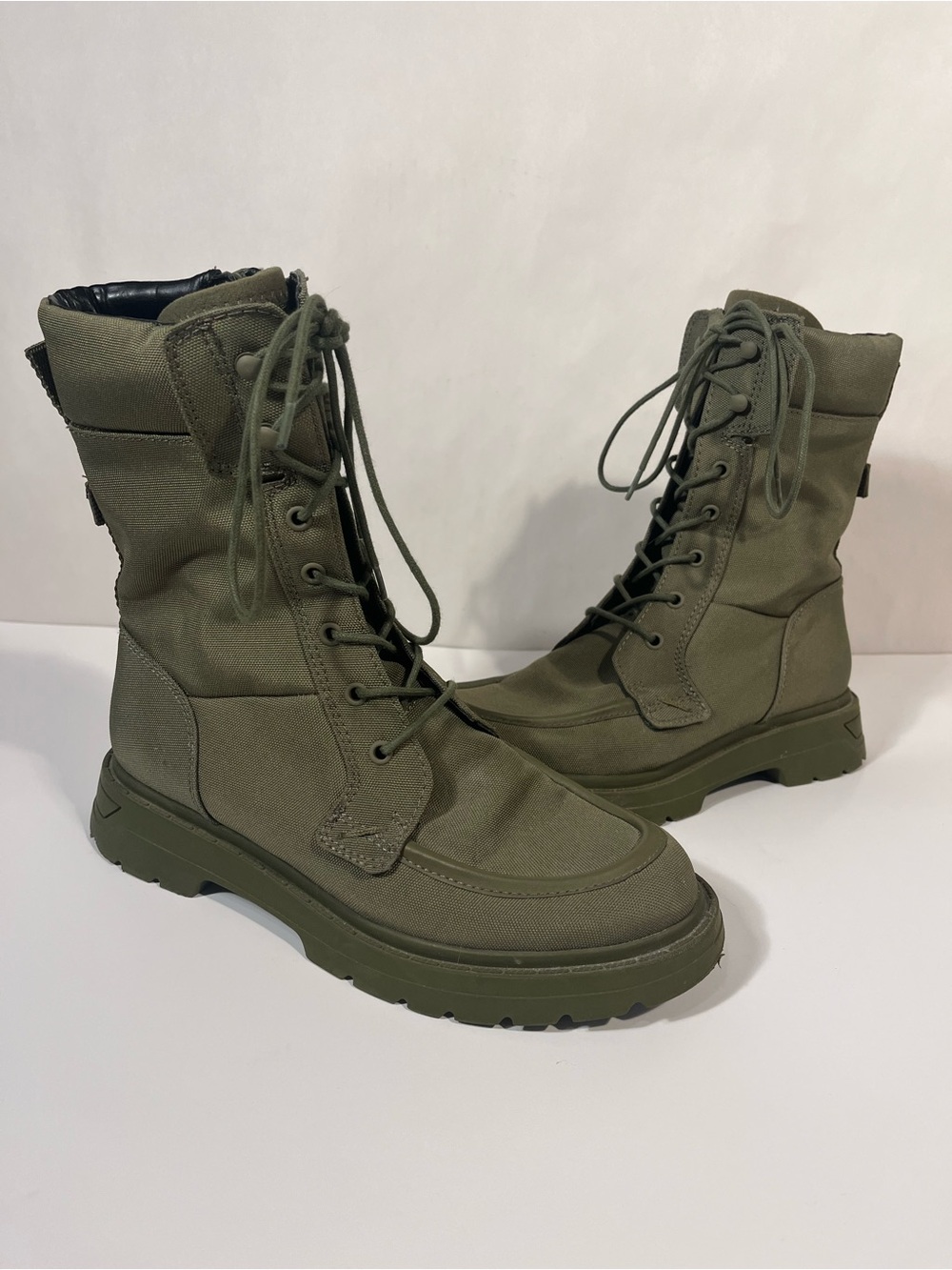 Franco Sarto React Olive Army Green Tactical Side Zip Lace Up Combat Boots 8.5